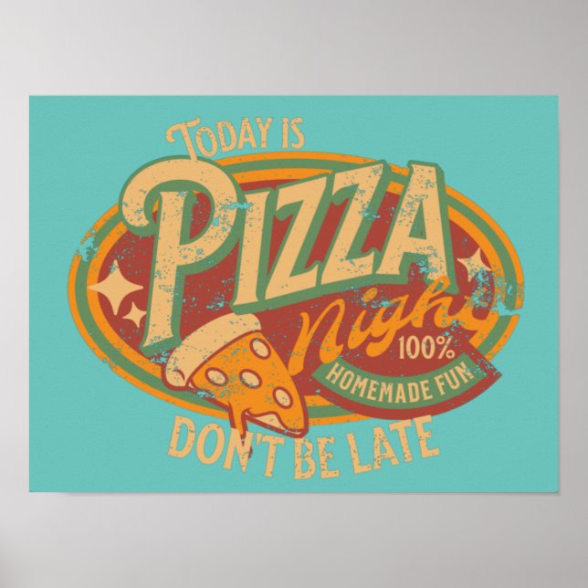 Pizza Night fun logo distressed Poster (Front)