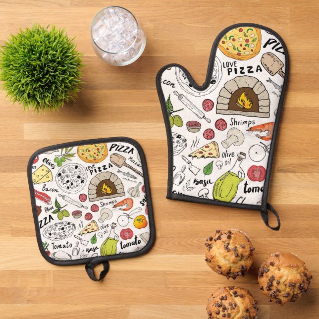 Pizza    oven mitt & pot holder set (Top Down)
