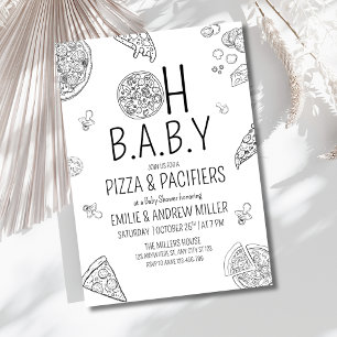 Pizza & Pacifiers Baby Shower Pizza Party Neutral Invitation