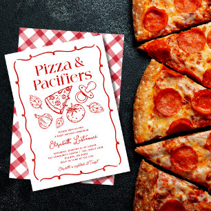 Pizza & Pacifiers Hand Drawn Italian Baby Shower Invitation