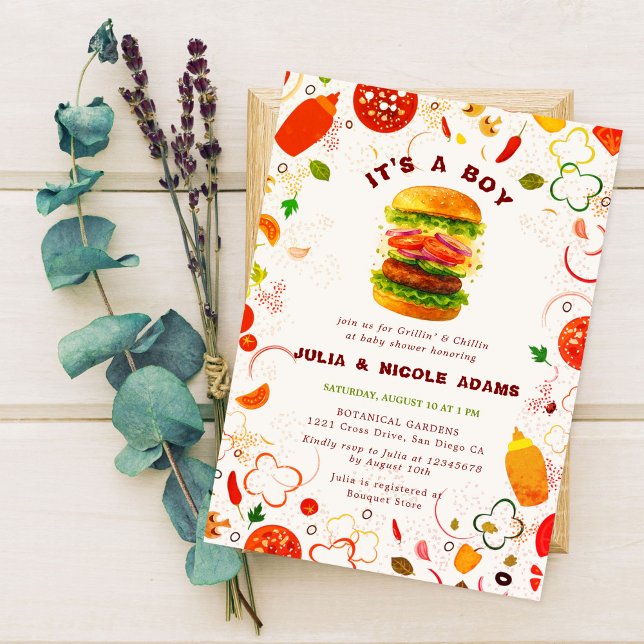 Pizza & Pacifiers Toppings Burger BBQ Baby Shower Invitation (Creator Uploaded)