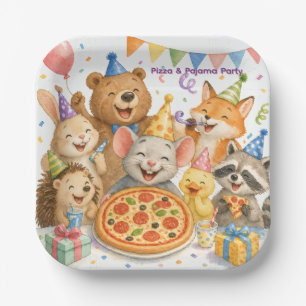 Pizza & Pajama Party Cute Animal  Paper Plate