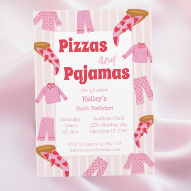 Pizza Pajama Party Girls Birthday  Invitation (Creator Uploaded)