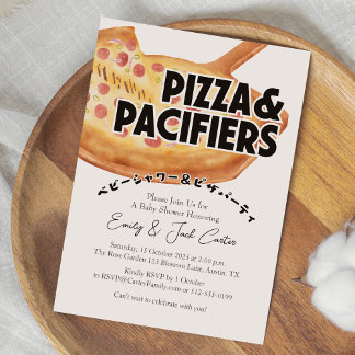 Pizza Party Baby Shower Pepparoni Watercolor Retro Invitation