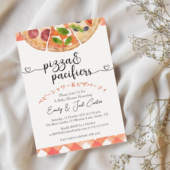 Pizza Party Baby Shower Watercolor Red Gingham Invitation (Creator Uploaded)