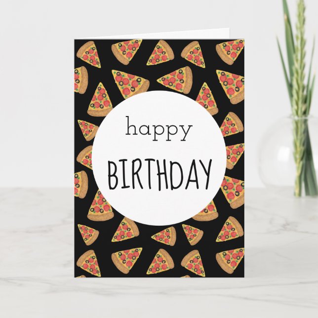 Pizza Party Birthday Card Black (Front)