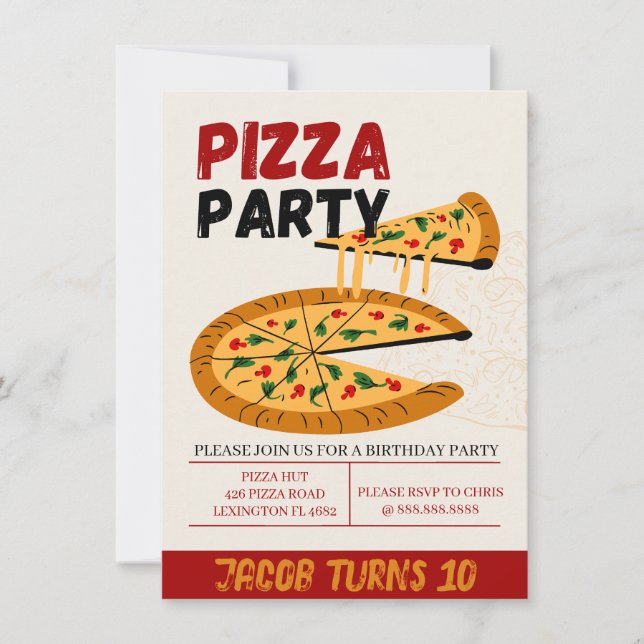 Pizza Party Birthday Invitation (Front)