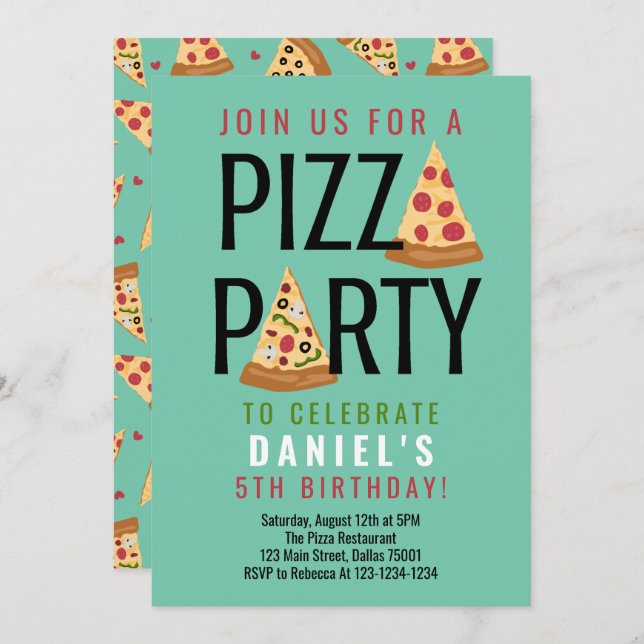 Pizza Party Birthday Invitation (Front/Back)