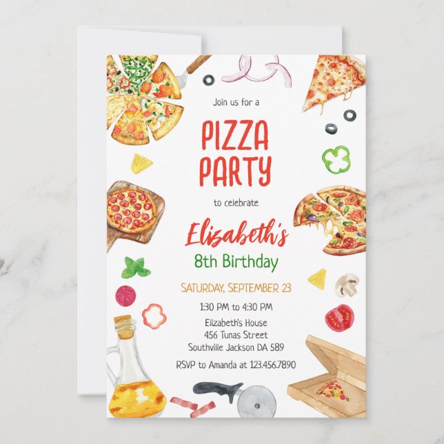 Pizza Party Birthday Invitation (Front)