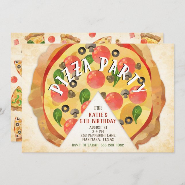 Pizza Party Birthday Invitation (Front/Back)