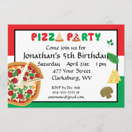 Pizza Party Birthday Invitation