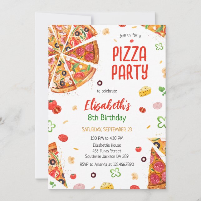 Pizza Party Birthday Invitation (Front)