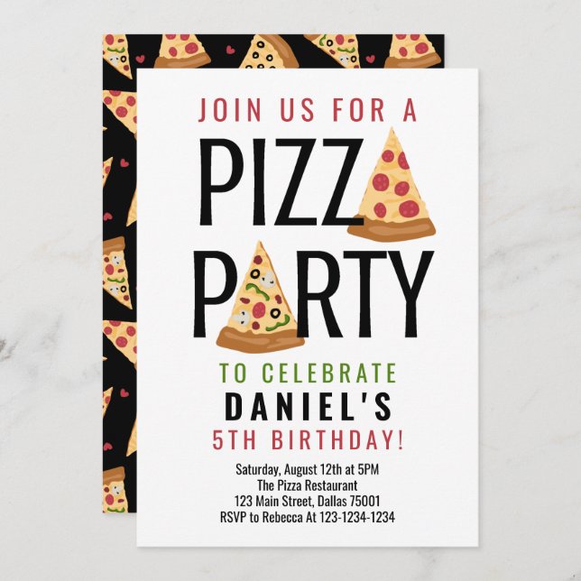 Pizza Party Birthday Invitation (Front/Back)