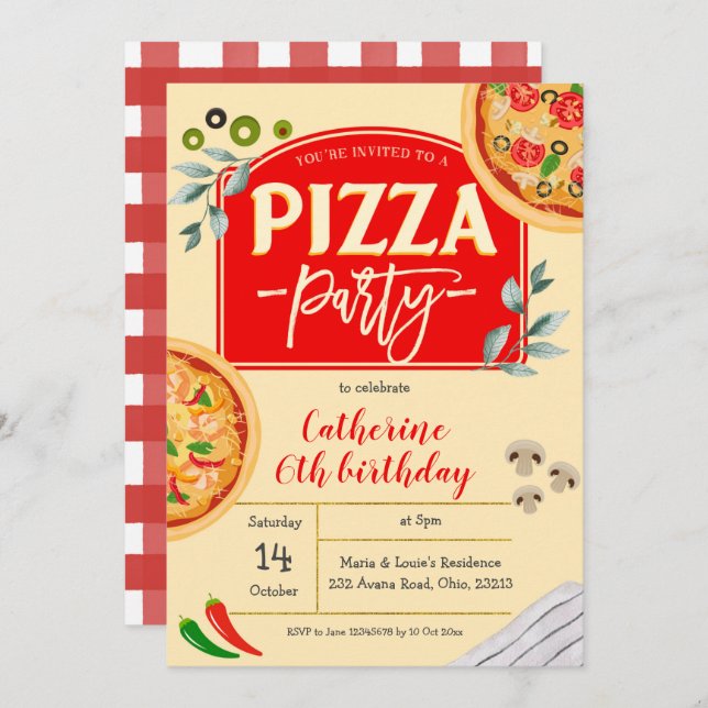Pizza Party Birthday Invitation (Front/Back)