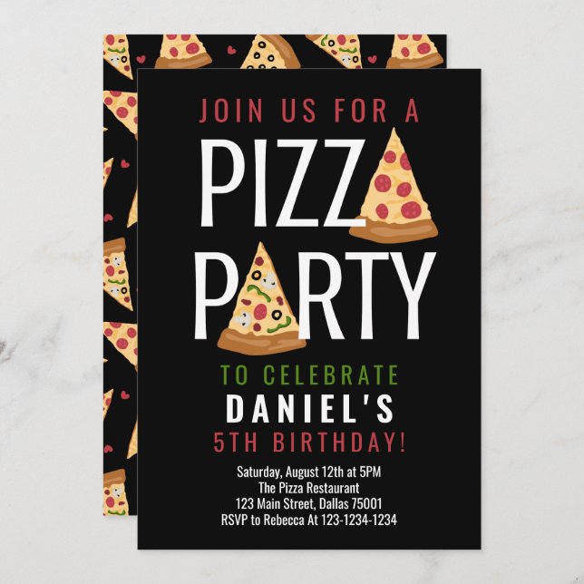 Pizza Party Birthday Invitation (Front/Back)