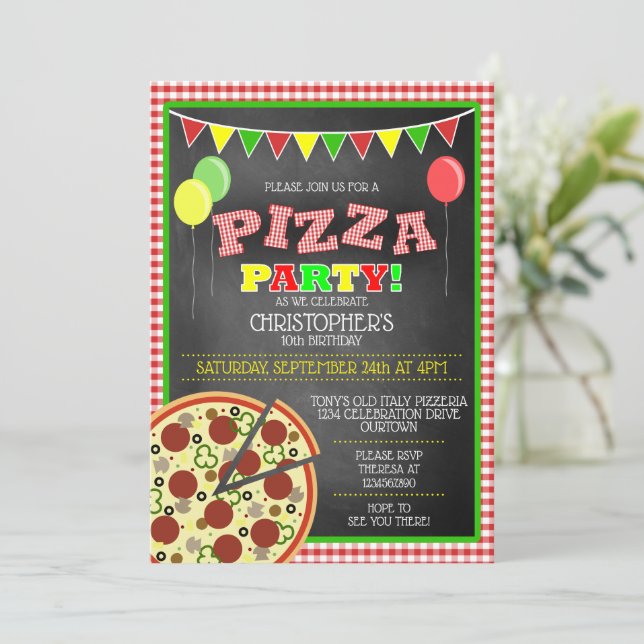 Pizza Party Birthday Invitation (Standing Front)
