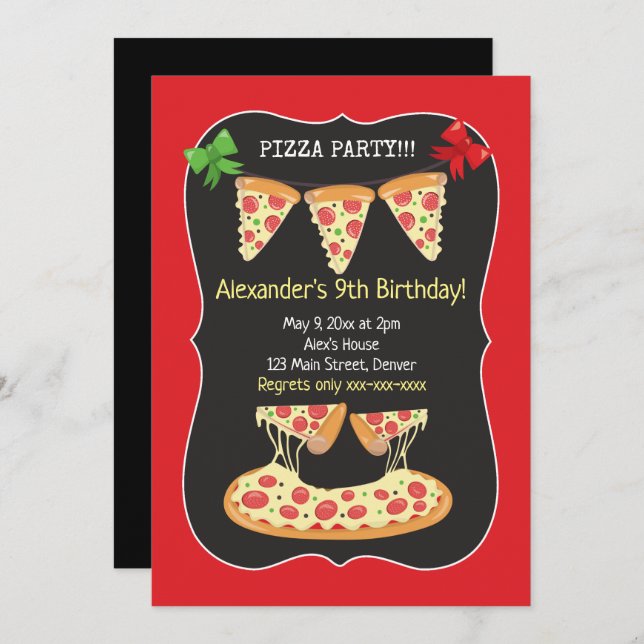 Pizza Party Birthday invitation Any Age (Front/Back)