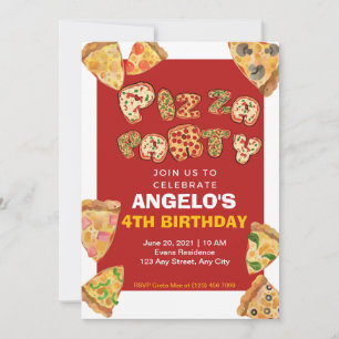 Pizza Party Birthday Invitation Card
