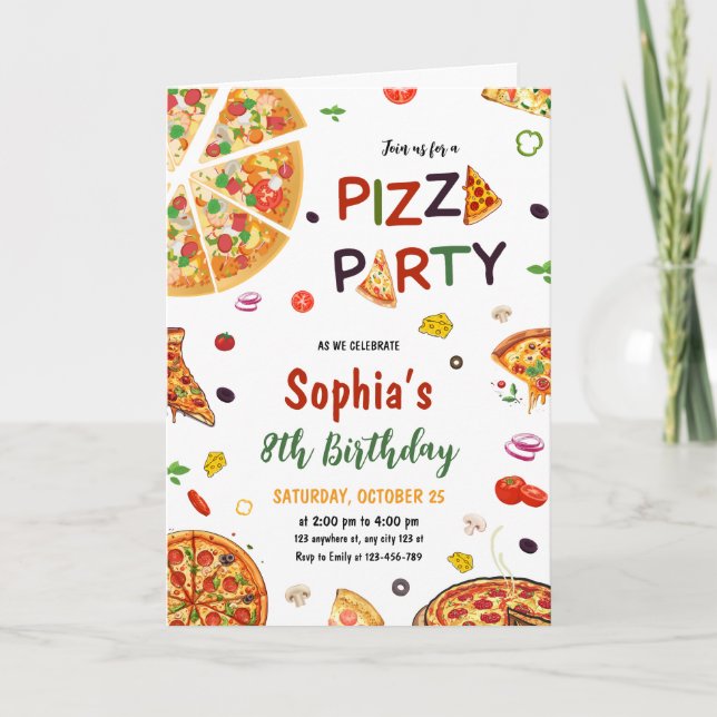 Pizza Party Birthday Invitation, Pizza Birthday Invitation (Front)