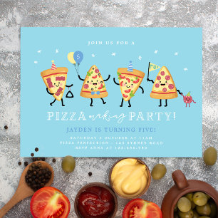 Pizza Party Birthday Invite Boys Cute Pizza Party