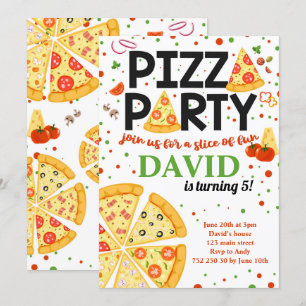 Pizza Party Birthday Kids Italian Fun Boy Girl Invitation