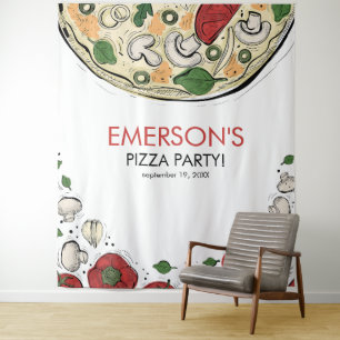 Pizza Party Birthday Photo Backdrop Tapestry