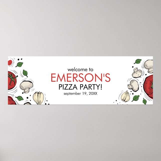 Pizza Party Birthday Welcome Banner Poster (Front)