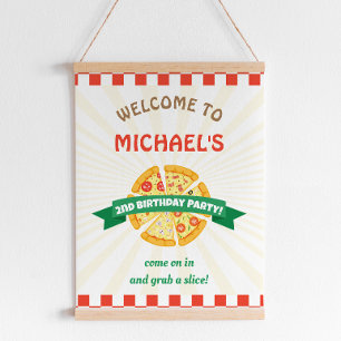 Pizza Party Birthday Welcome Sign
