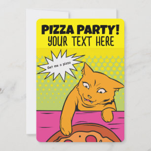 PIZZA PARTY CAT KIDS CUSTOM INVITATIONS 