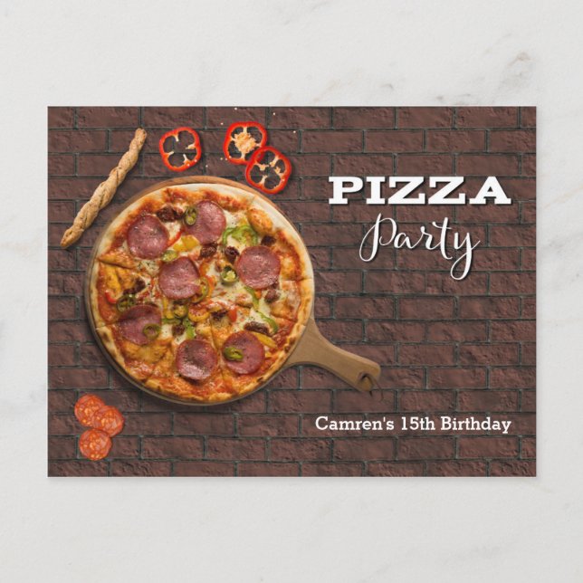 Pizza Party Customisable Invitation Postcard (Front)
