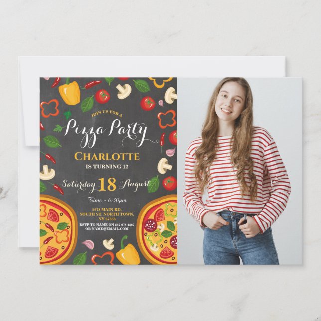 Pizza Party Dinner Birthday Party Photo Invite (Front)