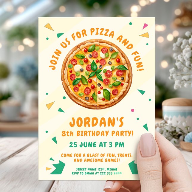 Pizza Party Fun Birthday Party Invitation (Creator Uploaded)