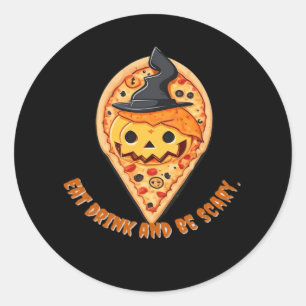 Pizza Party Halloween Pumpkin Witch Hat Essential Classic Round Sticker