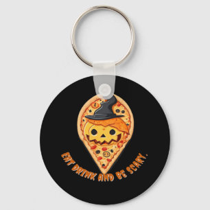 Pizza Party Halloween Pumpkin Witch Hat Essential Key Ring