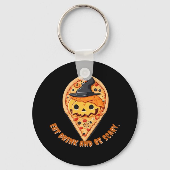 Pizza Party Halloween Pumpkin Witch Hat Essential Key Ring (Front)