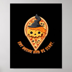 Pizza Party Halloween Pumpkin Witch Hat Essential Poster