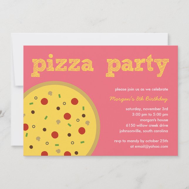 Pizza Party Invitation (Pink) (Front)