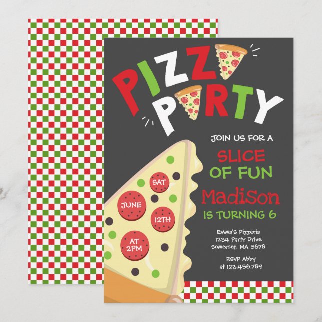 Pizza Party Invitation Pizza Birthday Party (Front/Back)