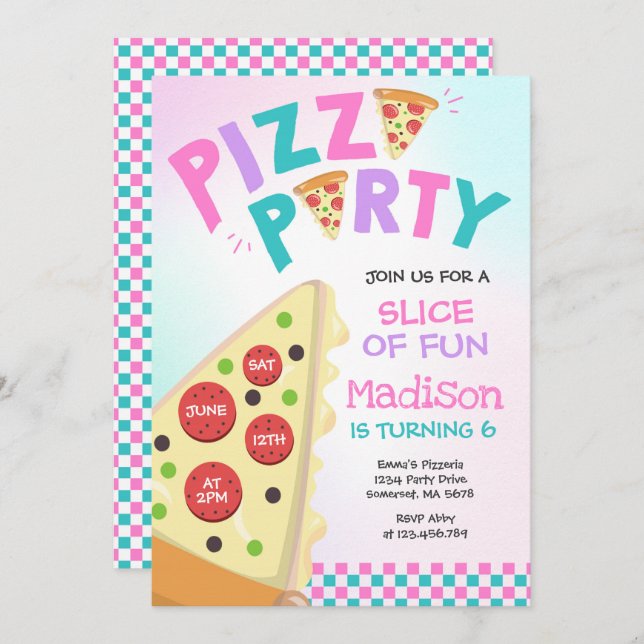 Pizza Party Invitation Pizza Birthday Party (Front/Back)