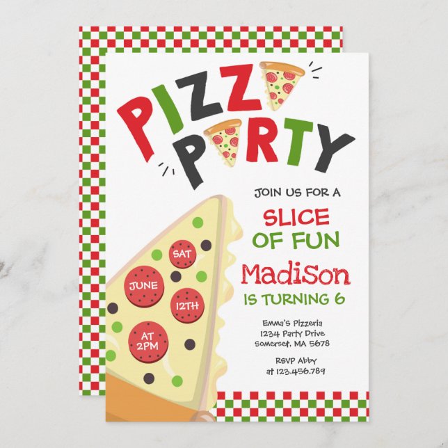 Pizza Party Invitation Pizza Birthday Party (Front/Back)