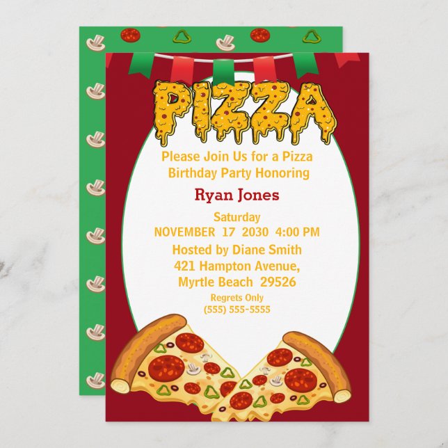 Pizza Party Invitations (Front/Back)