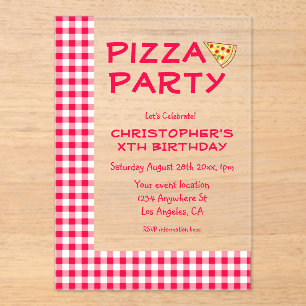 Pizza Party Kids Birthday Acrylic Invitations
