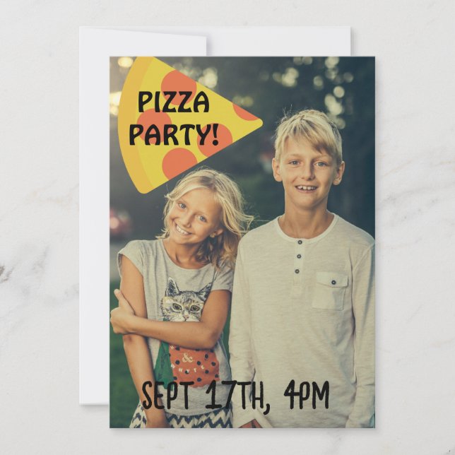 PIZZA PARTY KIDS PHOTO CUSTOM Invitations (Front)