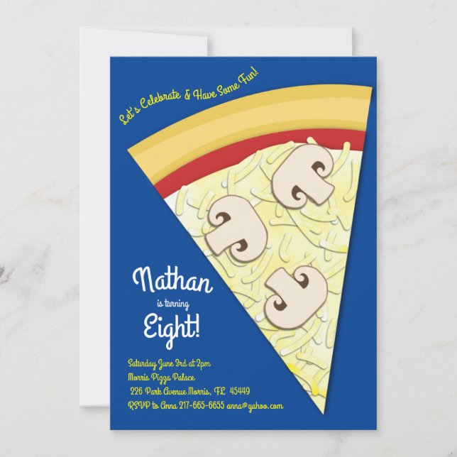 Pizza Party Mushrrom Pizza Slice Invitation (Front)