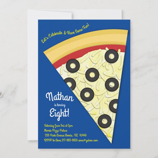 Pizza Party Olive Pizza Slice Invitation (Front)