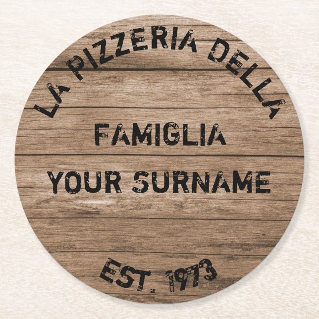 Pizza Party Paper Coaster Wood Effect (Front)