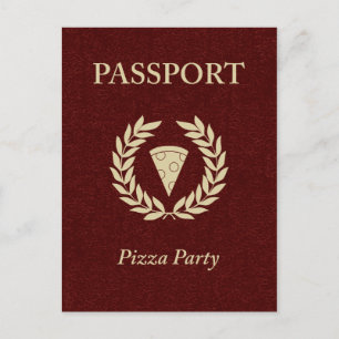 pizza party passport invitation postcard