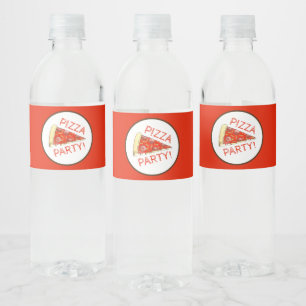 PIZZA PARTY! Pepperoni Cheese Pie Slice Pizzeria Water Bottle Label