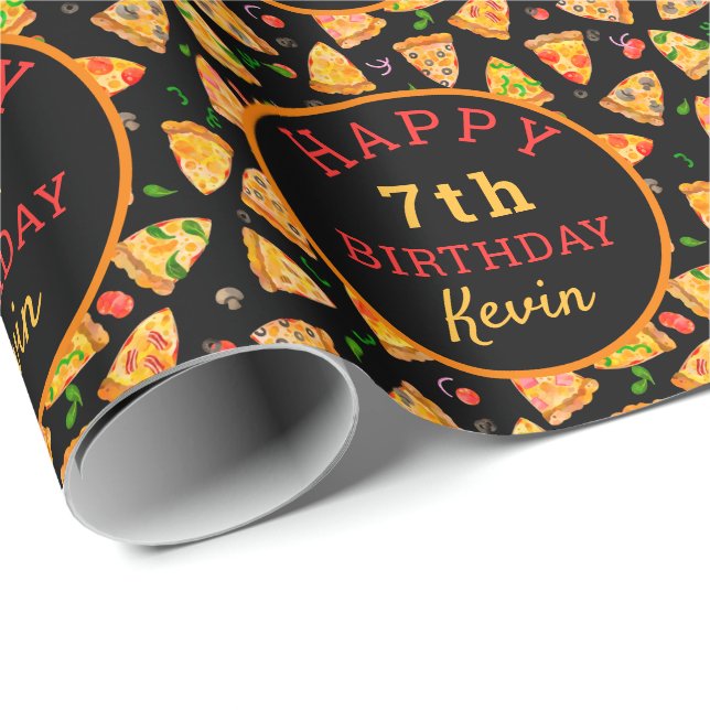 Pizza Party Personalised Kids Birthday Wrapping Paper (Roll Corner)