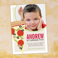 Pizza Party Photo Birthday Invitation